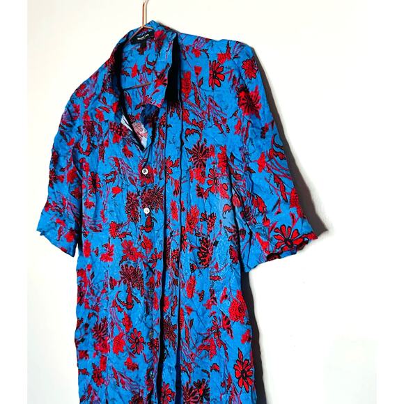 Derek Lam Blue & Red Floral Print Button Front A-Line Shirt Dress Size 4 - Picture 8 of 9